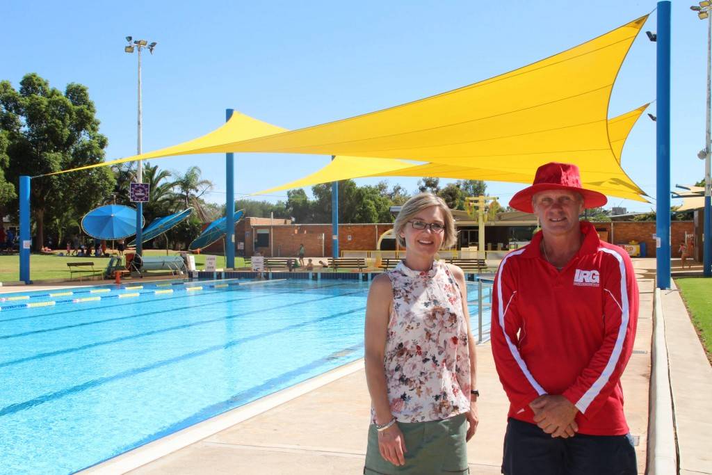 Cancer Council Western NSW Community Engagement Manager Marissa Clift and Cobar Swimming Pool Manager David McEwan were pleased to recently launch the 2015 Sun Sound Program at the Cobar pool for the second year running.