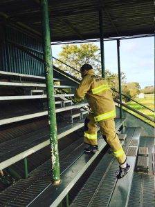 Former Cobar firefighter Rod Hill was in town recently training at Ward Oval in readiness for the upcoming Sydney Tower Climb to raise funds for Motor Neurone Disease. ▪ Photo contributed 