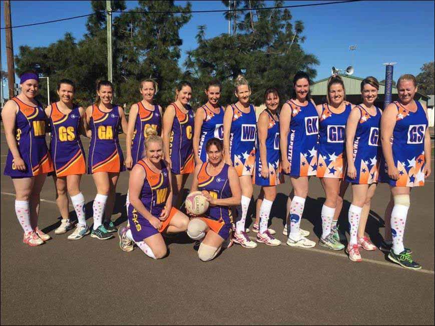 Cobar Netball Association teams SPARKS and Pumpettes both wore one sock in support of Batyr and youth mental health in their match on Saturday. ▪ Photo contributed 