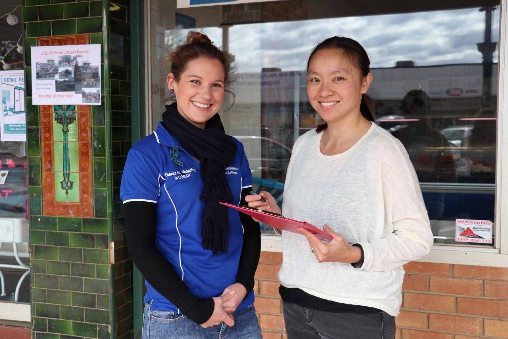 Cobar Business Association committee member Miranda Riley manned the  association’s polling booth on Saturday morning where locals like Vee Vian Higgins could vote for their favourite business and favourite tradie.  
