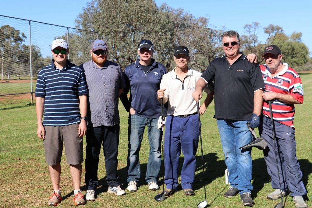 The Peak team of Scott Brown, Josh Flew, Kevin Walsh, Chris Powell, Patrick Bourke and Mark Gilbert just before they started on the front nine holes at the Inter Mine  Challenge golf day on Saturday. Chris reports they parred the back nine, which is their best result at an Inter Mine Challenge as they usually bogie the back nine. 