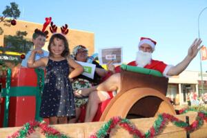 Christmas Street Parade Pearl Toomey and Santa on Harbo's float