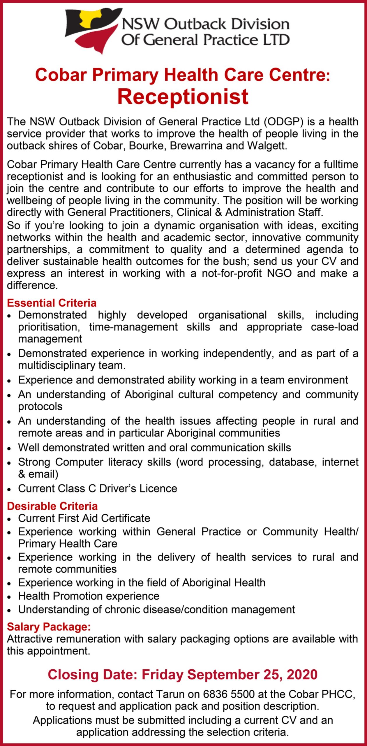 Medical Centre Receptionist The Cobar Weekly   Medical Centre Receptionist 1 Scaled 