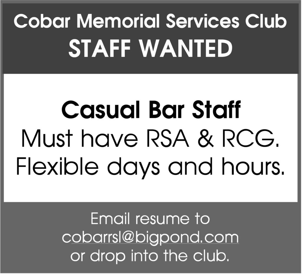 RSL Bar Staff Wanted The Cobar Weekly