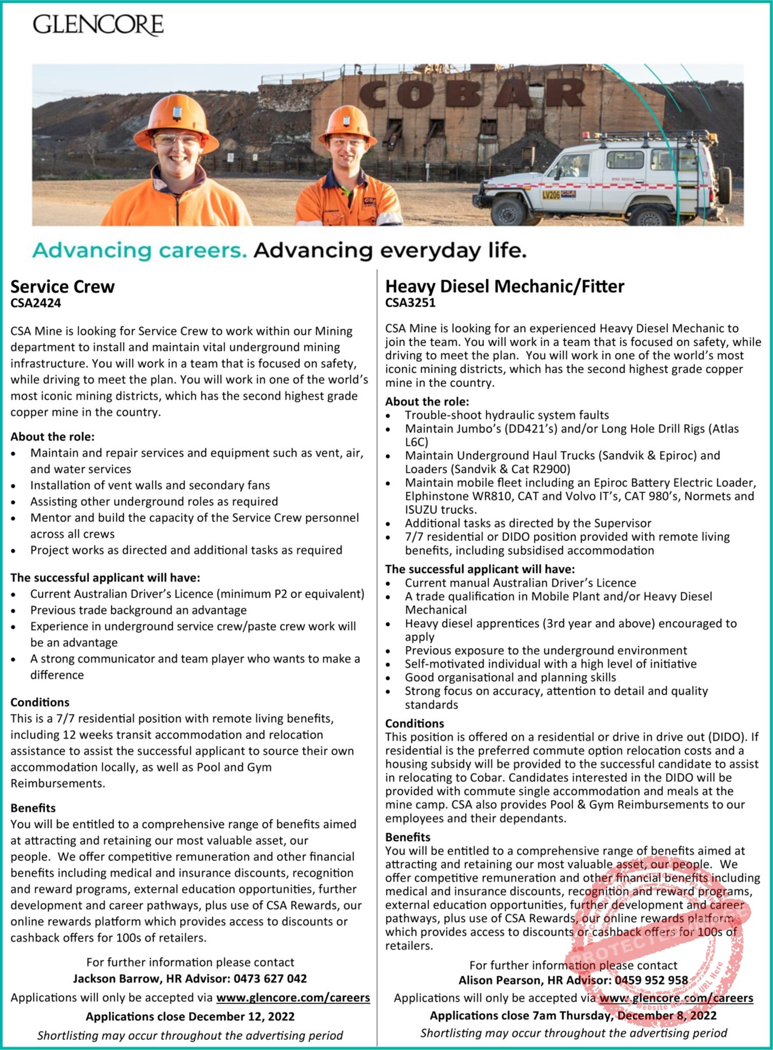 Glencore Positions Vacant The Cobar Weekly